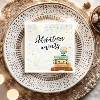 Adventure Awaits Travel Gold Confetti Baby Shower Napkins by Anietillustration at Zazzle