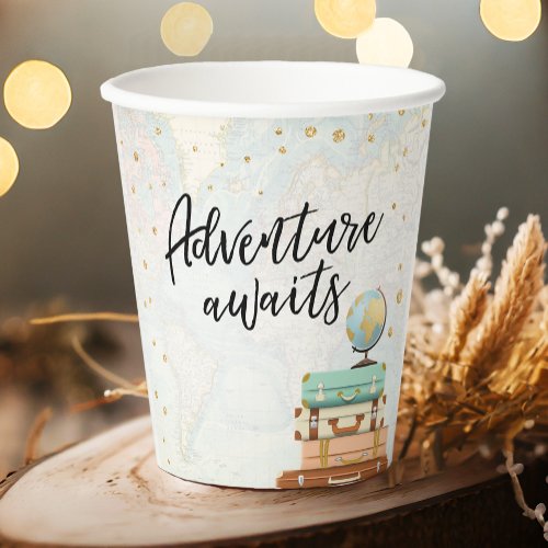 Adventure Awaits Travel Gold Confetti Baby Shower Paper Cups