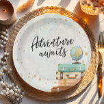 Adventure Awaits Travel Gold Confetti Baby Shower Paper Plates<br><div class="desc">♥ These paper plates are a great addition to your party! Adventure Awaits theme.</div>