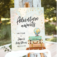 Adventure Awaits Travel Gold Confetti Baby Shower