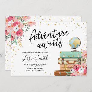 Adventure Awaits Travel Graduation Party School Invitation
