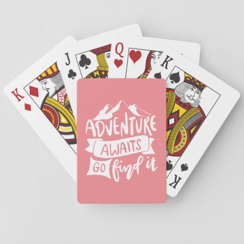 Adventure Awaits Travel Outdoor Pink White Girly Playing Cards