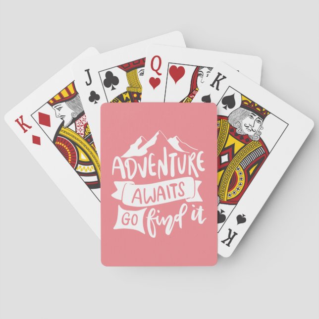 Adventure Awaits Travel Outdoor Pink White Girly Poker Cards (Back)
