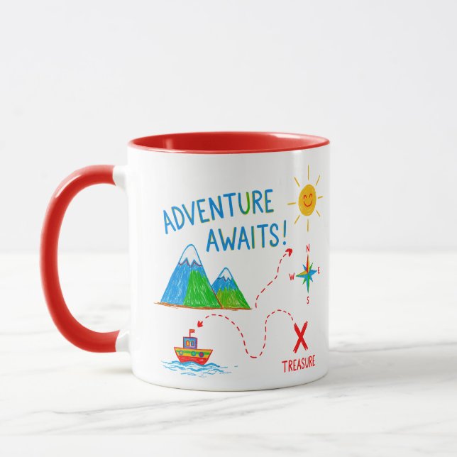 Adventure Awaits Treasure Map Kids Drawing Mug (Left)