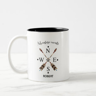 Adventure awaits Typography Tribal Arrows Compass Two-Tone Coffee Mug