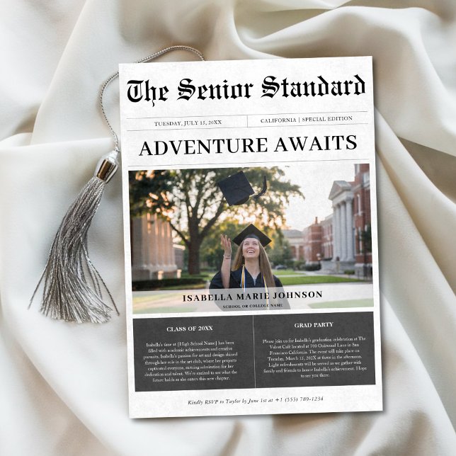Adventure Awaits Unique Newspaper Graduation Photo Invitation (Creator Uploaded)