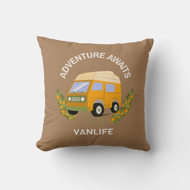 Adventure Awaits  VanLife Throw Pillow (Front)