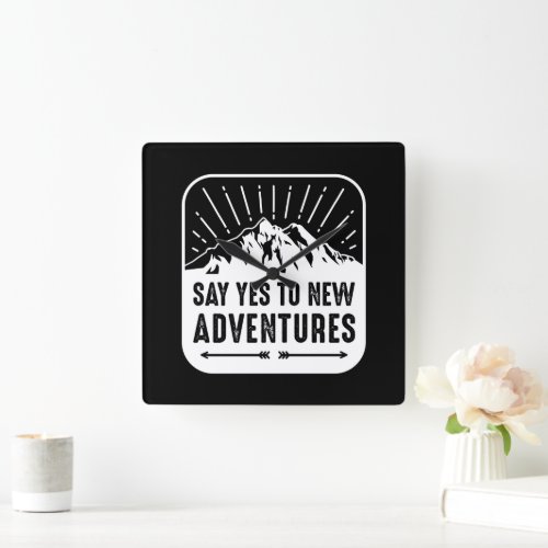 Adventure Awaits Vintage Black and White Quote Square Wall Clock