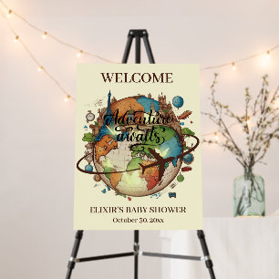Adventure Awaits Vintage Globe Baby Shower Foam Board