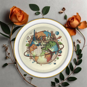 Adventure Awaits Vintage Globe Baby Shower Paper Plates