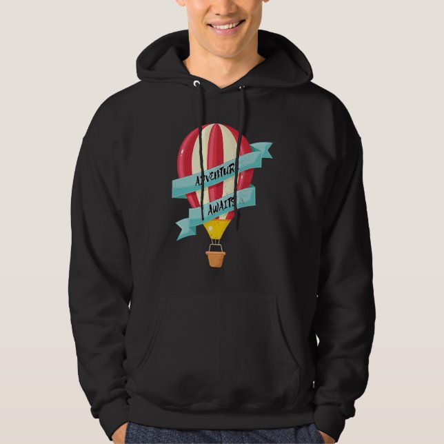 Adventure Awaits Vintage Hot Air Balloon Balloonin Hoodie (Front)