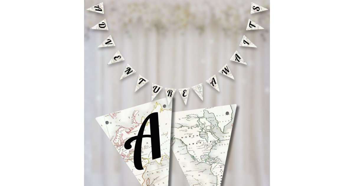 Adventure Awaits Vintage Map Travel Baby Shower Bunting Flags | Zazzle