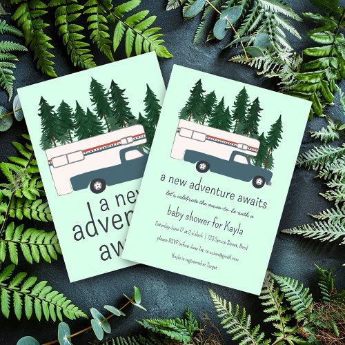 Adventure Awaits Vintage Truck Camper BABY SHOWER Invitation