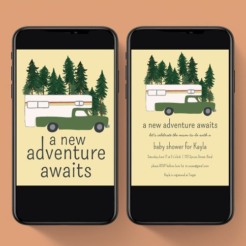 Adventure Awaits Vintage Truck Camper BABY SHOWER Invitation