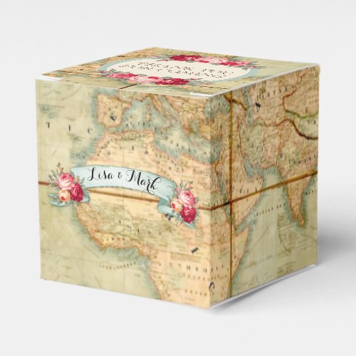 Adventure Awaits Vintage World Map Roses Favor Boxes