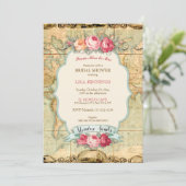 Adventure Awaits Vintage World Map Roses Invitation (Standing Front)