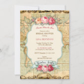 Adventure Awaits Vintage World Map Roses Invitation (Front)