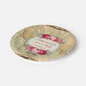 Adventure Awaits Vintage World Map Roses Paper Plates (Angled)
