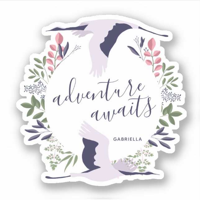 Adventure Awaits Watercolor Birds and Wreath Sticker (Front)