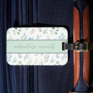 Adventure Awaits Watercolor Leaf Luggage Tag