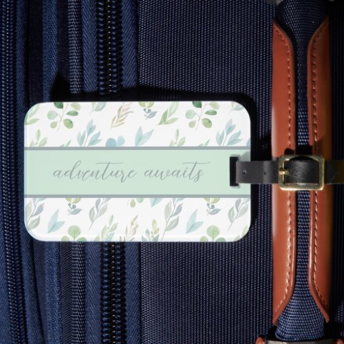 Adventure Awaits Watercolor Leaf Luggage Tag