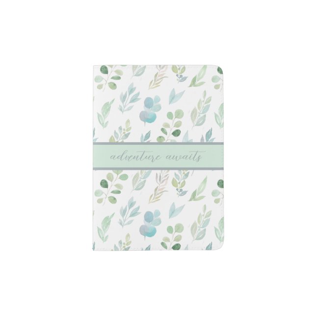 Adventure Awaits Watercolor Leaf Passport Holder (Front)