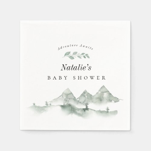 Adventure Awaits Watercolor Mountain Baby Shower Napkins