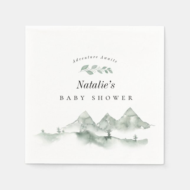 Adventure Awaits Watercolor Mountain Baby Shower Napkins (Front)