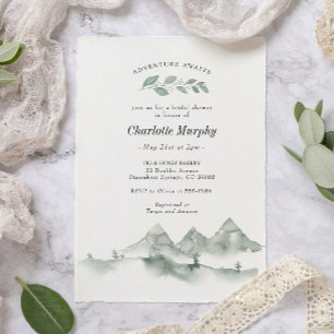 Adventure Awaits Watercolor Mountain Bridal Shower Invitation