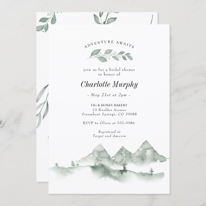 Adventure Awaits Watercolor Mountain Bridal Shower Invitation | Zazzle.com