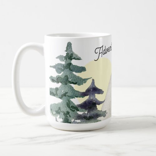 Adventure Awaits  Watercolor Mountain Sunset Coffee Mug