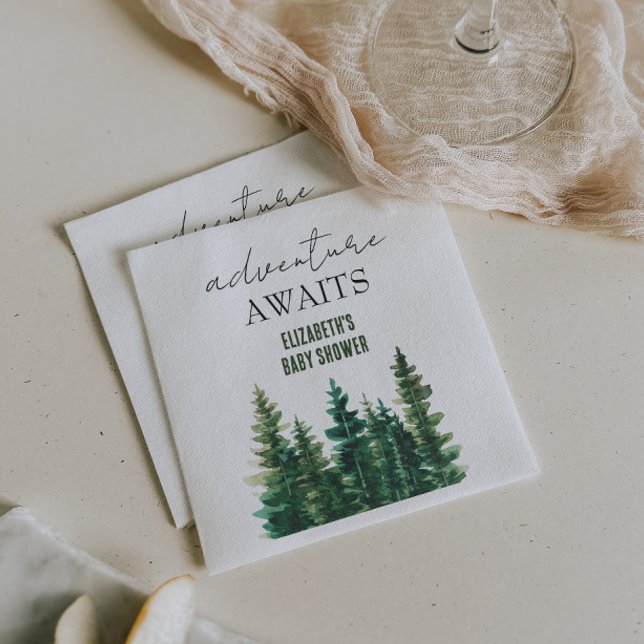 Adventure Awaits Watercolor Rustic Pine Trees Napkins (Creator Uploaded)