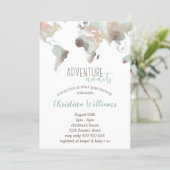 Adventure Awaits Watercolor World Map Baby Shower Invitation (Standing Front)