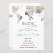 Adventure Awaits Watercolor World Map Baby Shower Invitation (Front/Back)