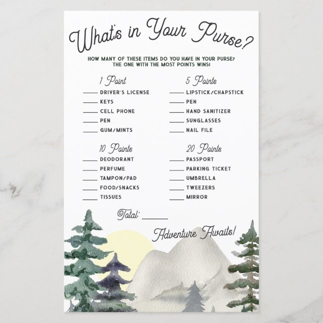 Adventure Awaits! What's in Your Purse? Game (Front)