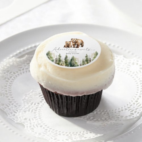 Adventure awaits wild forest bear baby shower edible frosting rounds