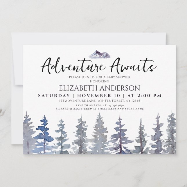 Adventure Awaits Winter Forest Baby Shower  Invitation (Front)