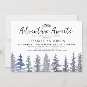 Adventure Awaits Winter Forest Baby Shower Invitation