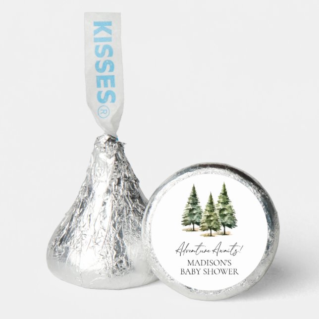 Adventure Awaits! Winter Pine Trees Baby Shower Hershey®'s Kisses® (Front)
