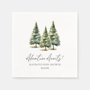 Adventure Awaits! Winter Pine Trees Baby Shower Napkins