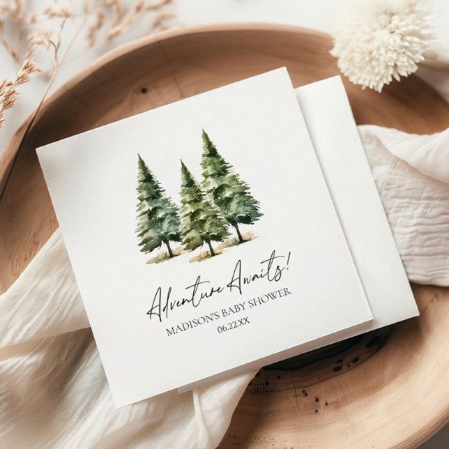 Adventure Awaits! Winter Pine Trees Baby Shower Napkins (Creator Uploaded)