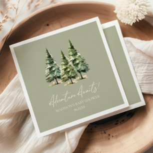 Adventure Awaits! Winter Pine Trees Baby Shower Napkins