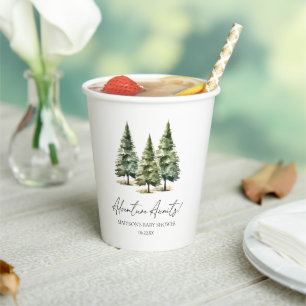 Adventure Awaits! Winter Pine Trees Baby Shower Paper Cups