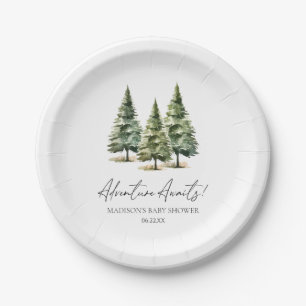 Adventure Awaits! Winter Pine Trees Baby Shower Paper Plates