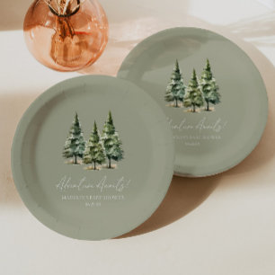 Adventure Awaits! Winter Pine Trees Baby Shower Paper Plates