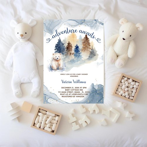 Adventure Awaits Winter Polar Bear Baby Shower  Invitation