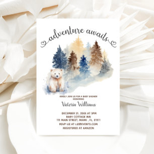 Adventure Awaits Winter Polar Bear Baby Shower Invitation