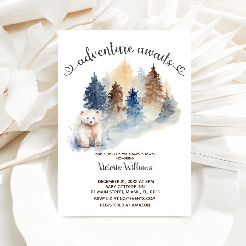 Adventure Awaits Winter Polar Bear Baby Shower   Invitation