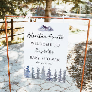 Adventure Awaits Winter Trees Baby Shower Welcome Photo Print
