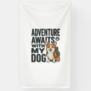 Adventure Awaits With My Dog Vintage Hiking Design Banner